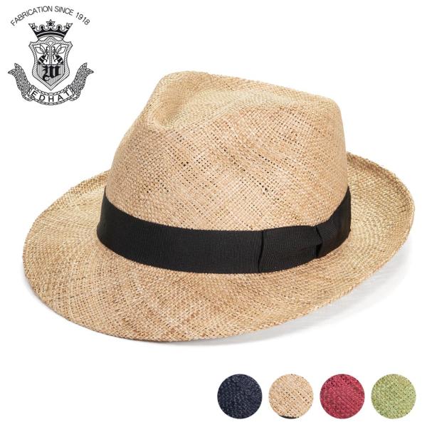 ストローハット メンズ つば広 夏 EDHAT エドハット 麦わら 中折れハット ネイビー ベージュ...