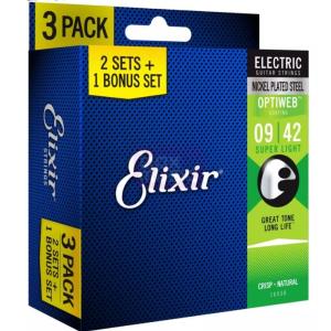 Elixir（エリクサー） エレキギター弦 16550 OPTIWEB SUPER LIGHT 09-42 (19002) x2 セット +ボーナス 1セット 正規品 メール便送料無料、代引き不可｜repairgarage