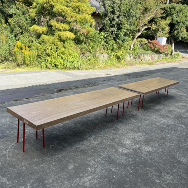 【中古】ダイニングテーブル　一枚板　最長5m カフェテーブル　W2500×D700×H60 2枚