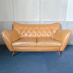 【中古】レザー 2人掛けソファー ワイドソファ...の詳細画像1