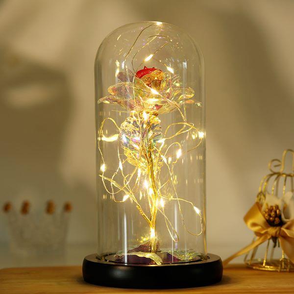 フラワードーム バラ フラワーギフト ローズ 金メッキ 造花 LEDライト付き 薔薇 花 プレゼント