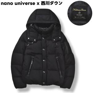 ナノユニバース nano universe x 西川ダウン ポーランド産 ダウン ジャケット ウール キルティング パーカー M ブラック メンズ
