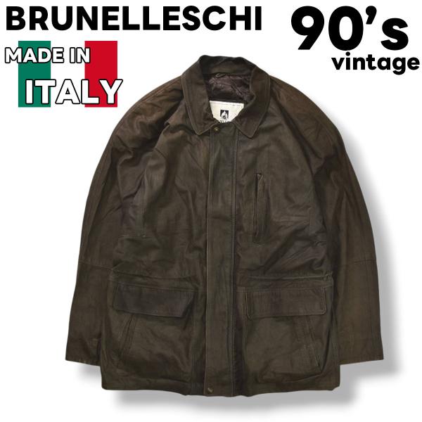 90s ヴィンテージ イタリア製 BRUNELLESCHI 羊革 レザー ジャケット  ジップアップ...