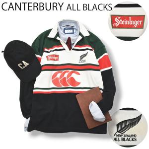 ニュージーランド製 カンタベリー CANTERBURY オールブラックス ALL BLACKS 長袖 ラガーシャツ ロゴ プリント 刺繍 S ボーダー ストリート スポーツ メンズ