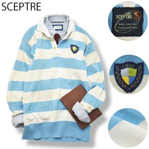 セプター SCETTER 長袖 ラガーシャツ ラグビー フットボール トレーナー 0 ボーダー柄 ホワイト 白 x ライトブルー 水色 メンズ