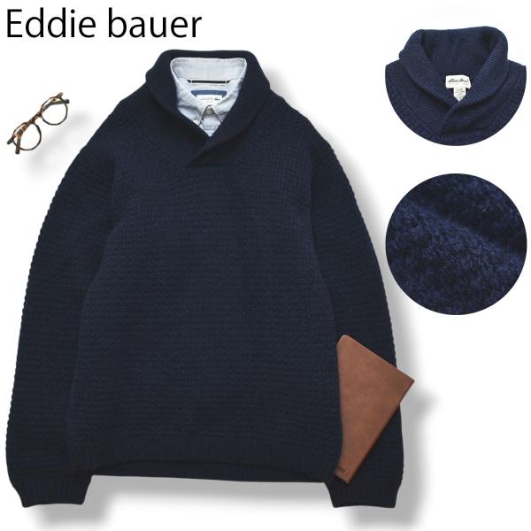 エディーバウアー Eddie bauer ショールカラー ローゲージ ニット セーター S ネイビー...