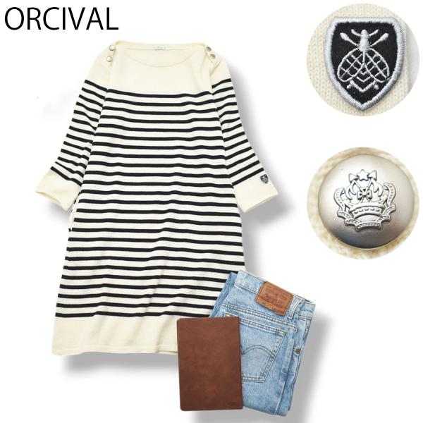 オーシバル ボートネック チュニック ワンピース 16 ボーダー柄 白 x 黒♪