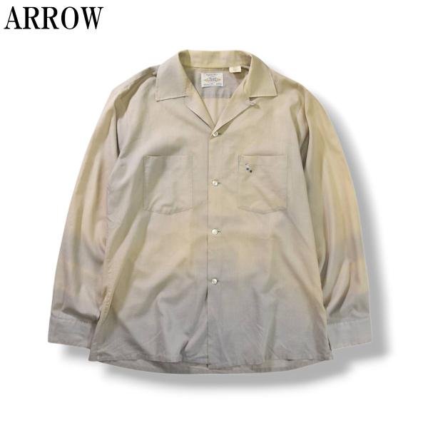 50s60sヴィンテージ USA製 アロー ARROW 長袖 オープンカラー ポリコットン シャツ ...