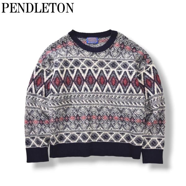 70s USA製 ペンドルトン PENDLETON クルーネック ノルディック 総柄 ウール ニット...