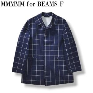 日本製 MMMMM for BEAMS F ビームス エフ エムゴ カットオフデザイン コットンリネン ウィンドウペンチェック柄 ステンカラーコート アウター 3 ネイビー メンズ