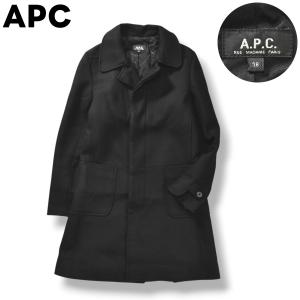 ウクライナ製 アーペーセー APC カシミヤ混 ウール チェスター コート サイドベンツ 総裏地 比翼 38 ブラック レディース ♪