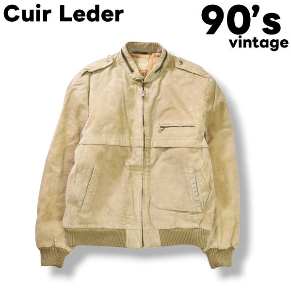 90s ヴィンテージ Cuir Leder 豚革 ピッグスキン スプリット スエード シングル レザ...