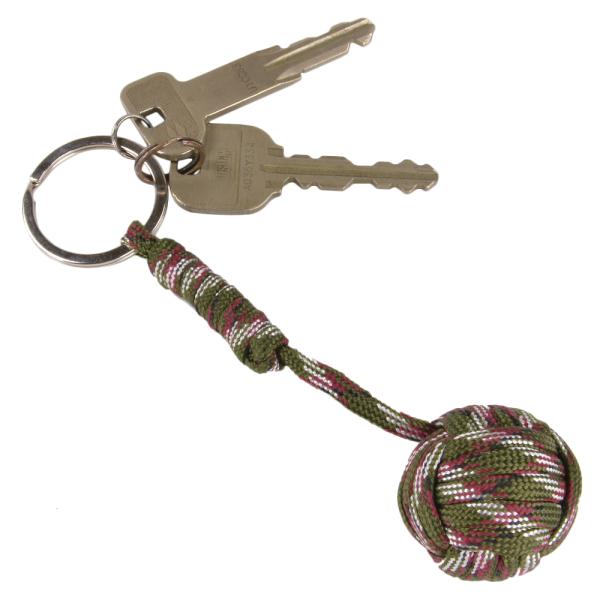 パラコードキーホルダー 猿玉 鉄球入り [ OD&amp;レッド&amp;ホワイトカモ ] モンキーフィスト モンキ...
