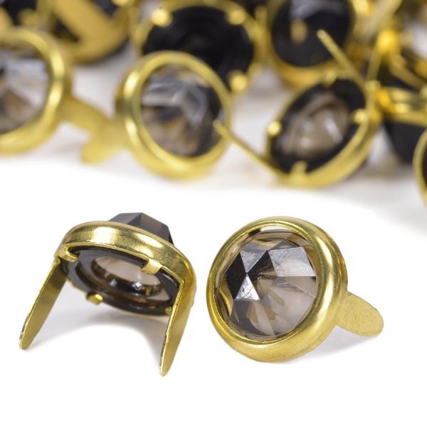 ラウンドスタッズ ハンドクラフト材 ストーン付 12mm クリアブラック シャープトップ スタッド ...