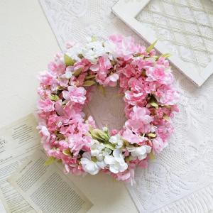 八重桜 リース ピンク ホワイト Mサイズ 造...の詳細画像2