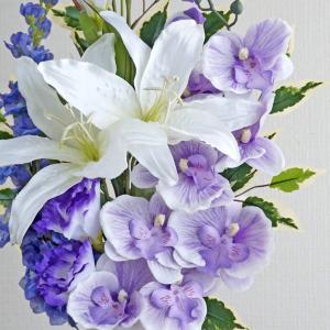 仏花 造花 プレミアム 一対 ホワイトパープル...の詳細画像5