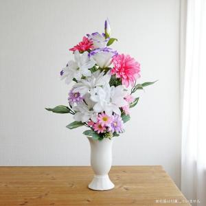 造花 花束仏花 ピンクとホワイトダリア 供花ア...の詳細画像3