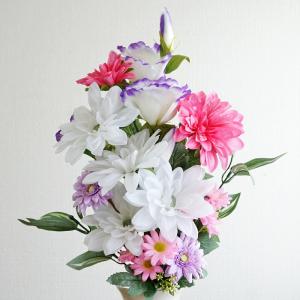 造花 花束仏花 ピンクとホワイトダリア 供花ア...の詳細画像4