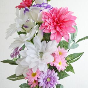 造花 花束仏花 ピンクとホワイトダリア 供花ア...の詳細画像5