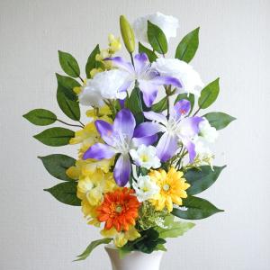 仏花 造花 紫ユリと橙黄ガーベラの供花 一対 ...の詳細画像1