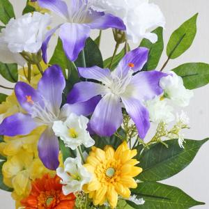 仏花 造花 紫ユリと橙黄ガーベラの供花 一対 ...の詳細画像4