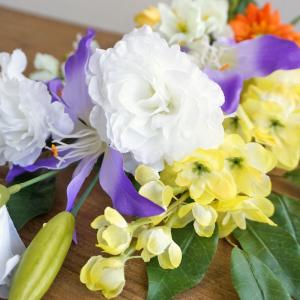 仏花 造花 紫ユリと橙黄ガーベラの供花 一対 ...の詳細画像5