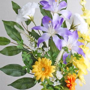 仏花 造花 紫ユリと橙黄ガーベラの供花 一対 ...の詳細画像5