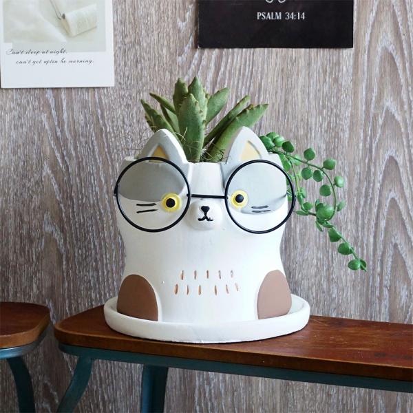 猫型 鉢 リュネトシャポット Mサイズ 1個 穴あり 植木鉢 ねこ ネコ プランター 可愛い おしゃ...