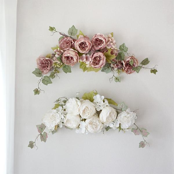 スワッグ ローズ クリーム モーブ 選べる2色 三日月型 造花 インテリア バラ 薔薇 白 ホワイト...