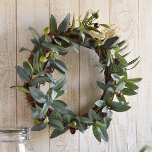オリーブ リース Lサイズ オールシーズン 年中 造花 フェイクグリーン 壁飾り 可愛い 玄関 外 おしゃれ グリーン インテリア 雑貨 装飾 飾り プレゼント ギフト