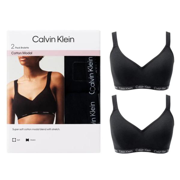 カルバンクライン ワイヤレスブラ 2枚組 M ブラック コットンストレッチ素材 アンダーバスト部分に...