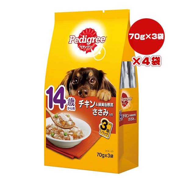 ペディグリー 14歳から用 チキン＆緑黄色野菜 ささみ入り 70g×3袋×4袋 マース ▼a ペット...