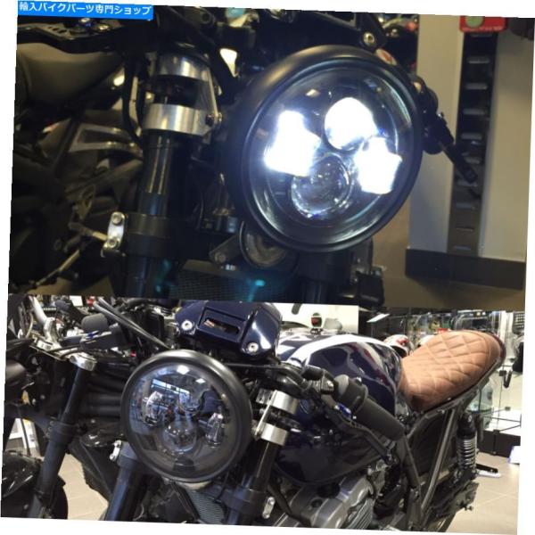 ヘッドライト モーターバイクカフェレーサークリーーledヘッドライトブラック7 "インチドットSae...
