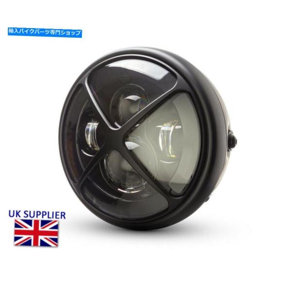 ヘッドライト オートバイLEDヘッドライト7.7 "x型グリルレトロカフェレーサーまたはスクランブラ...