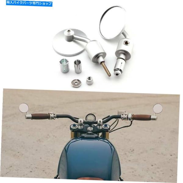 Mirror カフェレーサースクランブラの2倍ラウンドクロームオートバイリアビューミラー7/8 "バ...