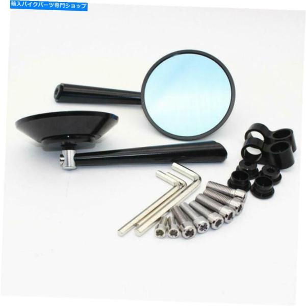 Mirror ブラックCNCラウンドオートバイサイドミラーリアビューカフェレーサーミラーユニバーサル...