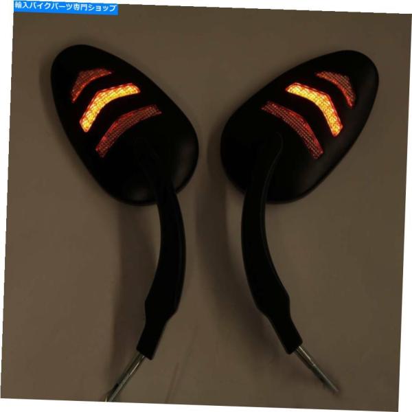 Mirror オートバイLEDターンシグナルミラーはハーレーダビッドソンロードキングダイナソフト給油...