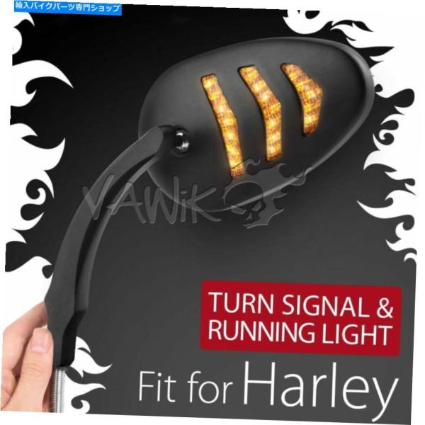 Mirror VAWIKブラックミラーW /矢印LEDランニングターンシグナル対フィットハーレーダビ...
