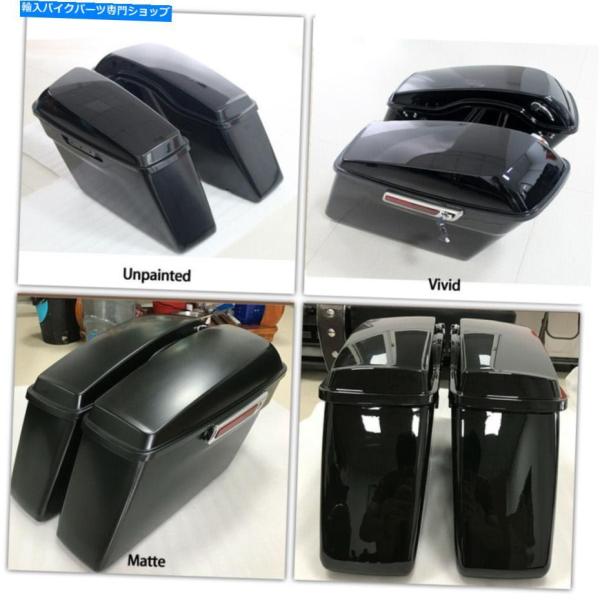サイドバック 塗装のない/光沢/マットブラックハードサドルバッグ＆蓋ラッチキーのハーレー2014-2...