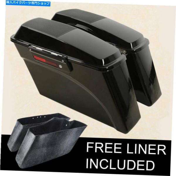 サイドバック ハードサドルバッグスピーカーリッドキーフィットハーレーツーリングロードキング1994-...