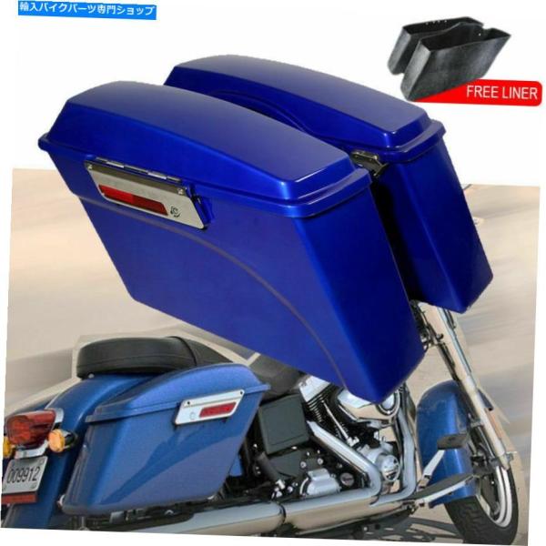 サイドバック 青いハードサドルバッグw /蓋ラッチキーフィットハーレーツーリングエレクトラグライド9...