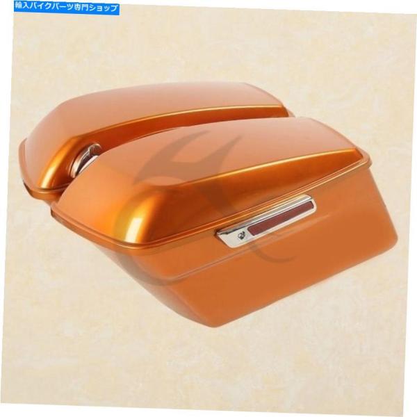 サイドバック オレンジのハードサドルバッグ+ラッチキーのハーレーツーリングFLT FLT FLHT ...