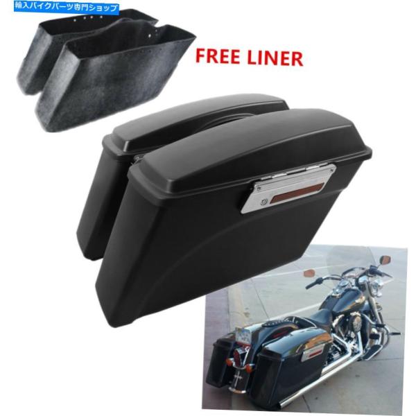 サイドバック マットブラックサドルバッグトランクラッチキーフィットハーレーツーリングストリートグライ...