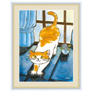 絵画 アート額絵 千 春（ちはる）三日月夜のねこ 42×34cm : REROOM