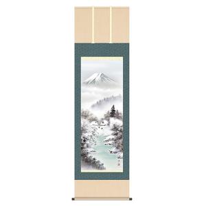 掛け軸 掛軸 山水画 年中掛け 富士山水 富士幽谷 尺三 鈴村秀山 四季