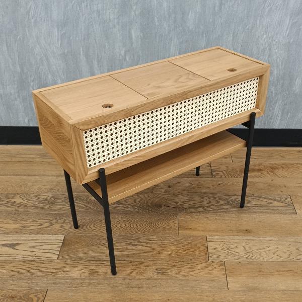 木製ラック プランターシェルフ ラタン ベージュ オークとラタンのプランターシェルフ