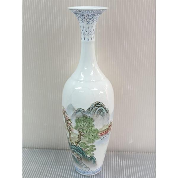中国骨董 景徳鎮製 薄胎山水画花瓶
