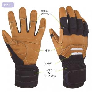 消防業務・災害救助用・消火作業用　ケブラー手袋茶　RESCUE（R）kitahara