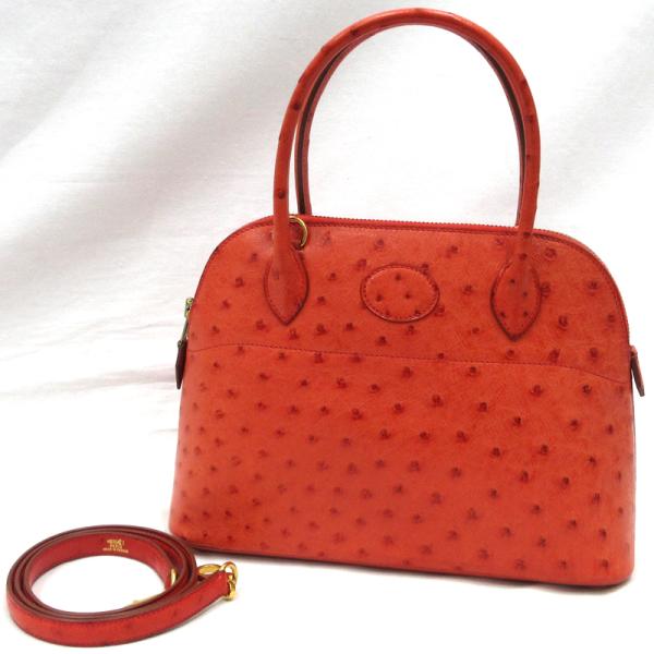 【美品】HERMES／エルメス　ボリード27　オーストリッチ  ルージュ　□B刻印　ショルダーバッグ...