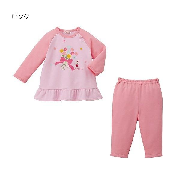 ●30％OFFセール●ミキハウス　mikihouse　お花うさこ ミニ裏毛パイル長袖パジャマ(80c...